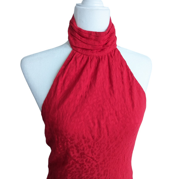 Lovers + Friends Leopard Red Corey Open Back Halter Midi Dress Medium - Picture 4 of 9